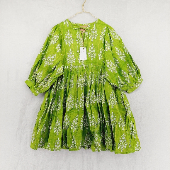 New Clara The Label Clover Mini (Renwick Olive) Ballon Sleeves Mini Dress P2384 - Picture 2 of 11